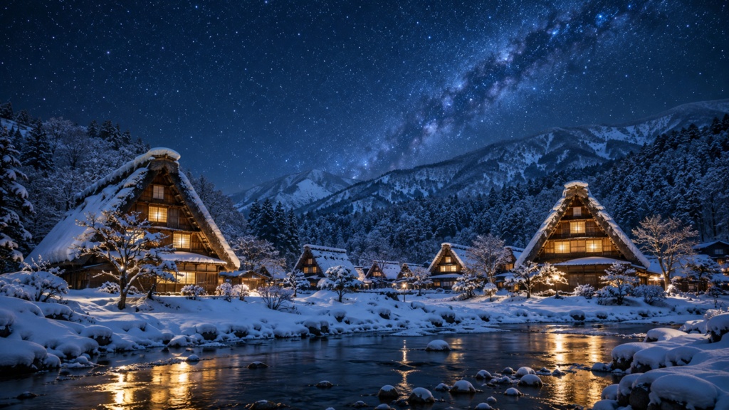 Starry Shirakawa-go｜星空の白川郷風・雪の合掌造り集落｜1920×1080
