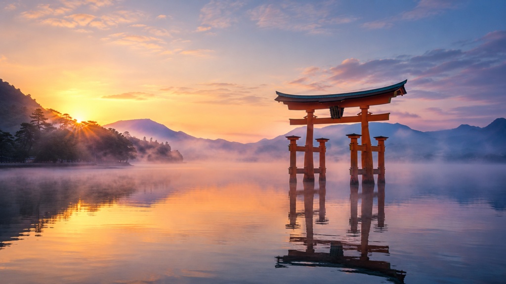 Misty Miyajima Torii at Dawn｜朝霧に包まれた宮島の大鳥居｜Japanese PC Wallpaper 1920×1080