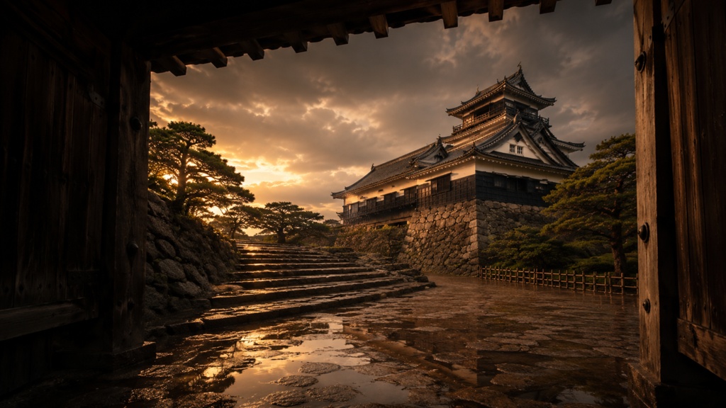 Kochi Castle After the Rain｜雨上がりの城門と高知城｜Japanese Castle PC Wallpaper 1920×1080