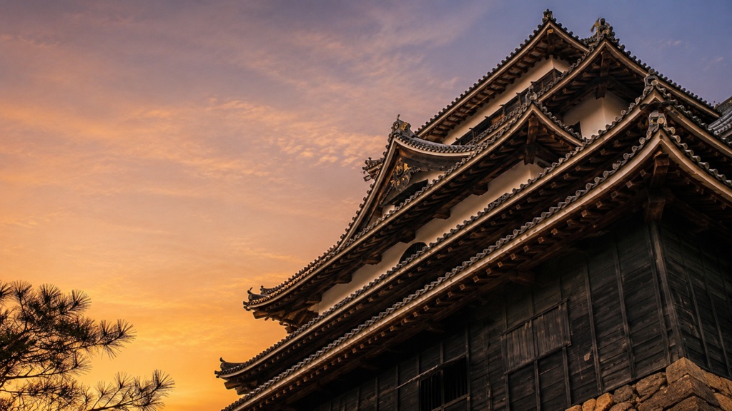 Matsue Castle at Sunset｜夕映えの松江城と千鳥破風｜Japanese Castle PC Wallpaper 1920×1080