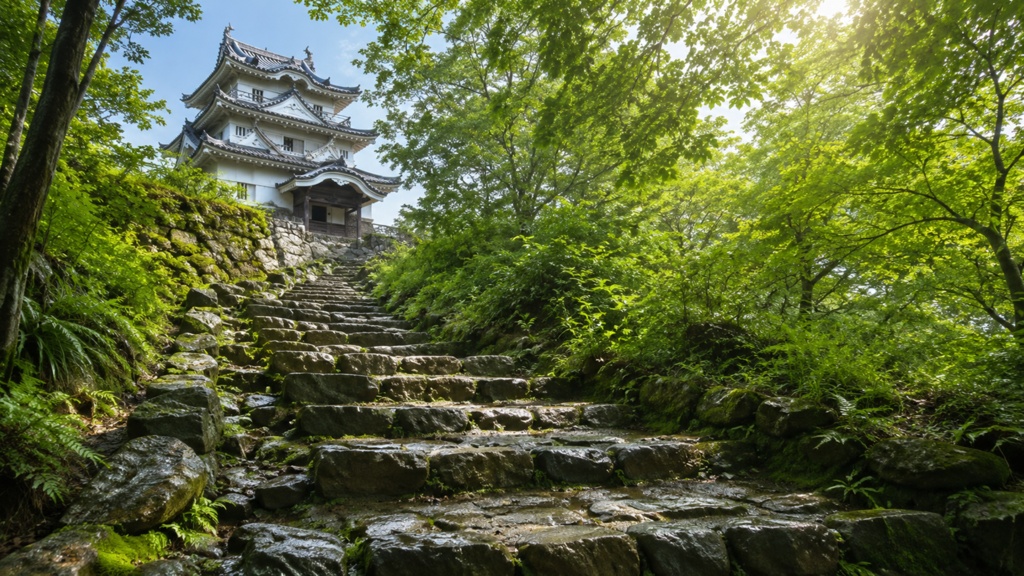 Uwajima Castle Beyond the Stone Steps|新緑の石段と宇和島城|Japanese Castle PC Wallpaper 1920×1080