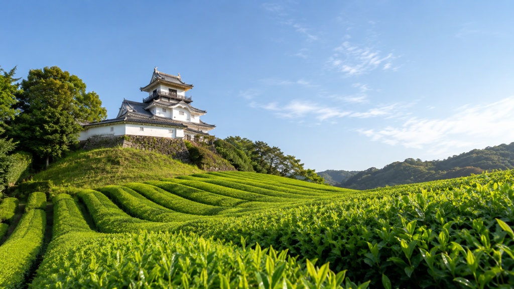 Kakegawa Castle and Green Tea Fields｜新茶の茶畑と掛川城｜Japanese Castle PC Wallpaper 1920×1080