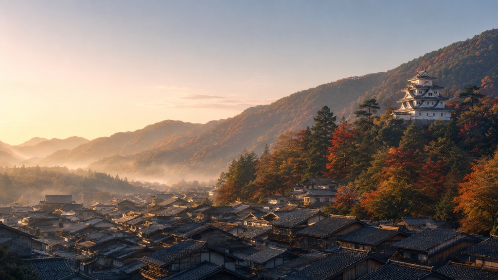 Gujo Hachiman Castle at Dawn|朝日に染まる郡上八幡城と城下町|Japanese Castle PC Wallpaper 1920×1080