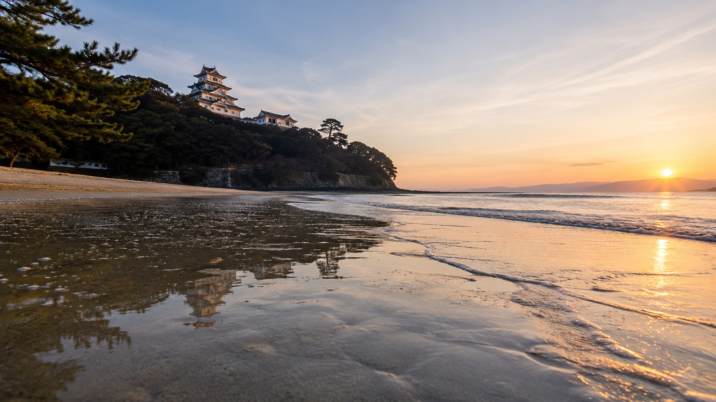 Karatsu Castle at Dawn|夜明けの砂浜と唐津城|Japanese Castle PC Wallpaper 1920×1080