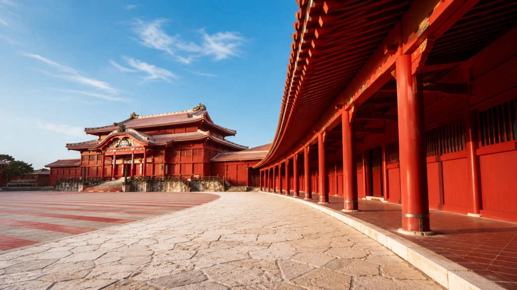 Shuri Castle in Morning Light｜南国の朝光と首里城の朱色の回廊｜Japanese Castle PC Wallpaper 1920×1080