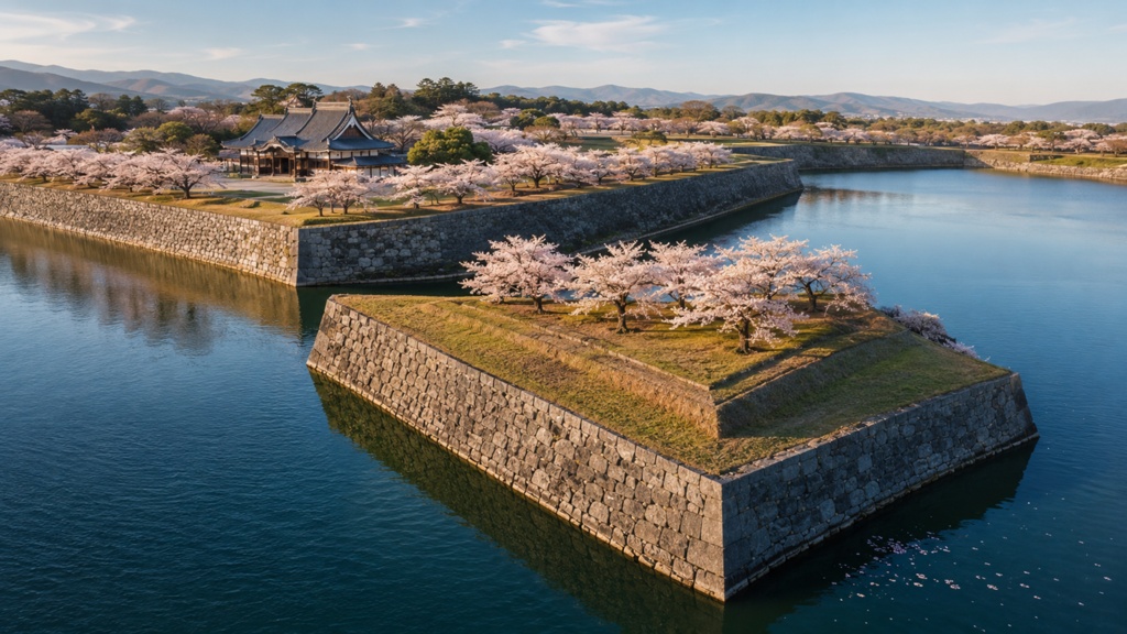 Goryokaku in Cherry Blossom Season｜桜の五稜郭と星形の水堀｜Japanese Castle PC Wallpaper 1920×1080