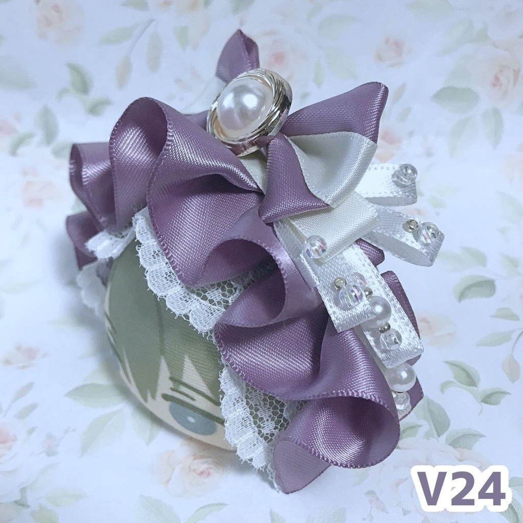[V24]リボンたっぷりおまんじゅう用ヘッドドレス[くすみパープル]