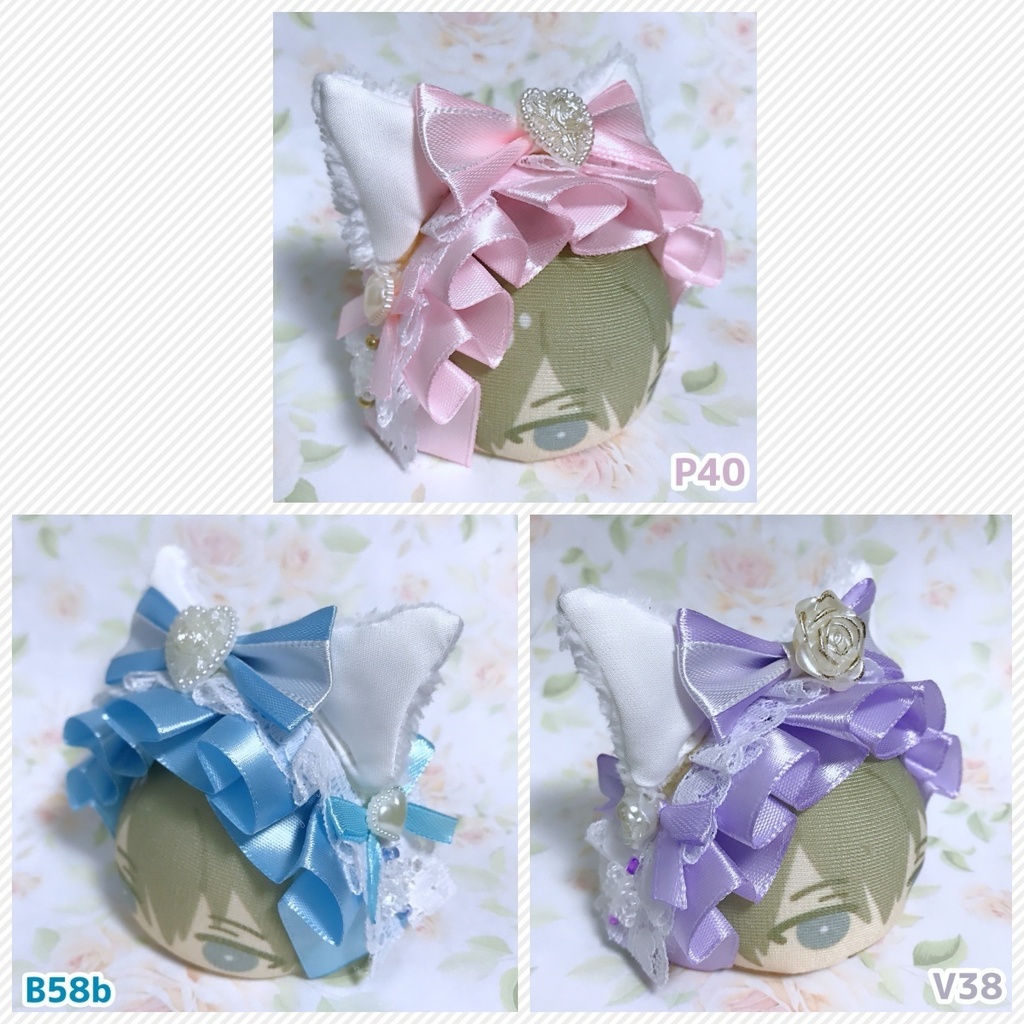 V38]おまんじゅう用猫耳ヘッドドレス[パープル] - クラフト・布製品