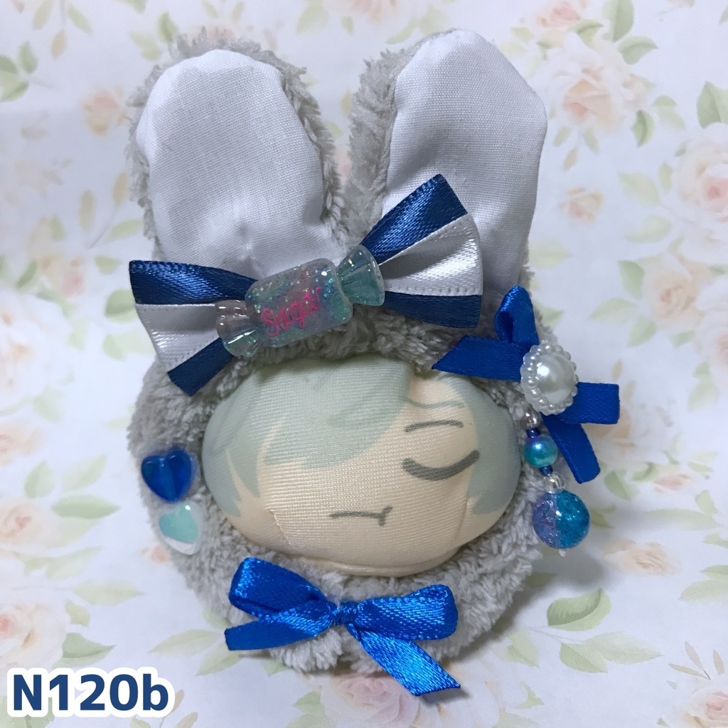 [N120b]うさ耳おまんじゅう用着ぐるみ[グレーx青デコ]