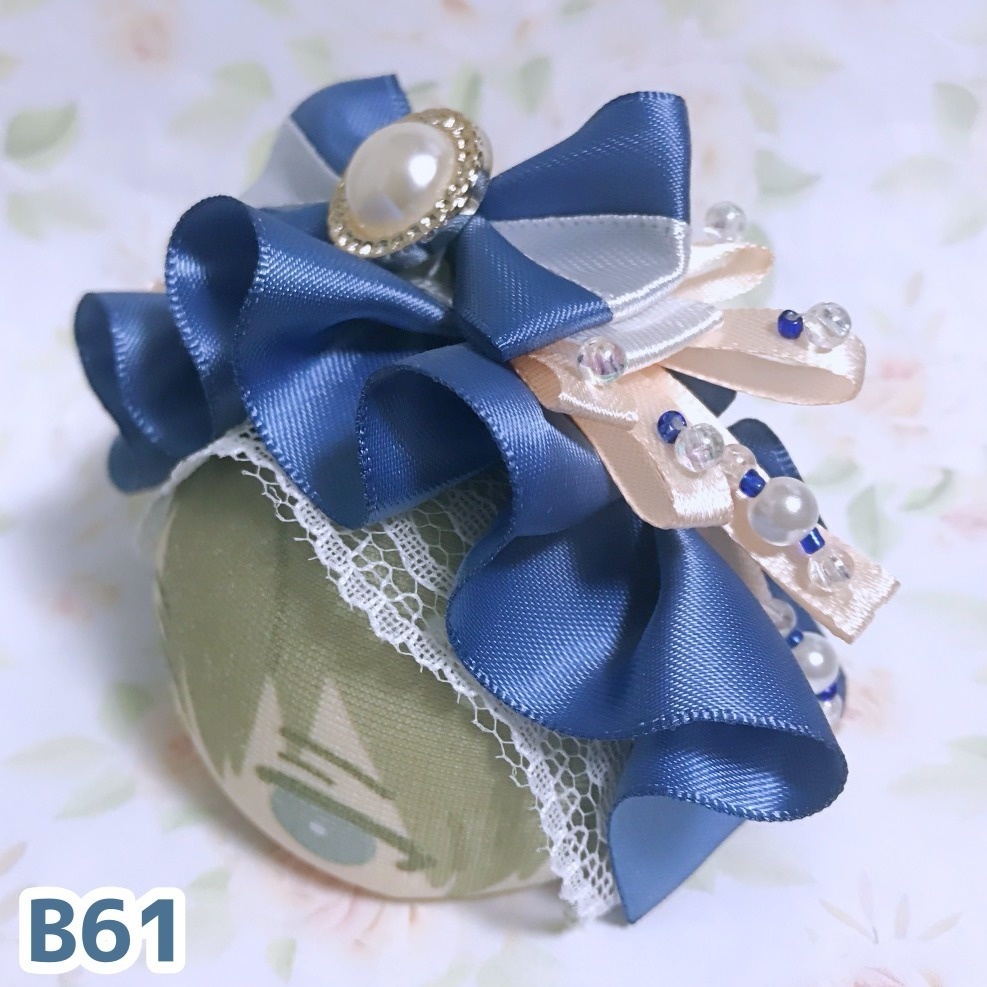 [B61]リボンたっぷりおまんじゅう用ヘッドドレス[くすみブルー]