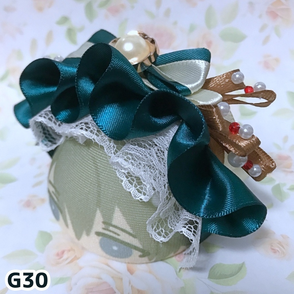 [G30]リボンたっぷりおまんじゅう用ヘッドドレス[ビリジアン]