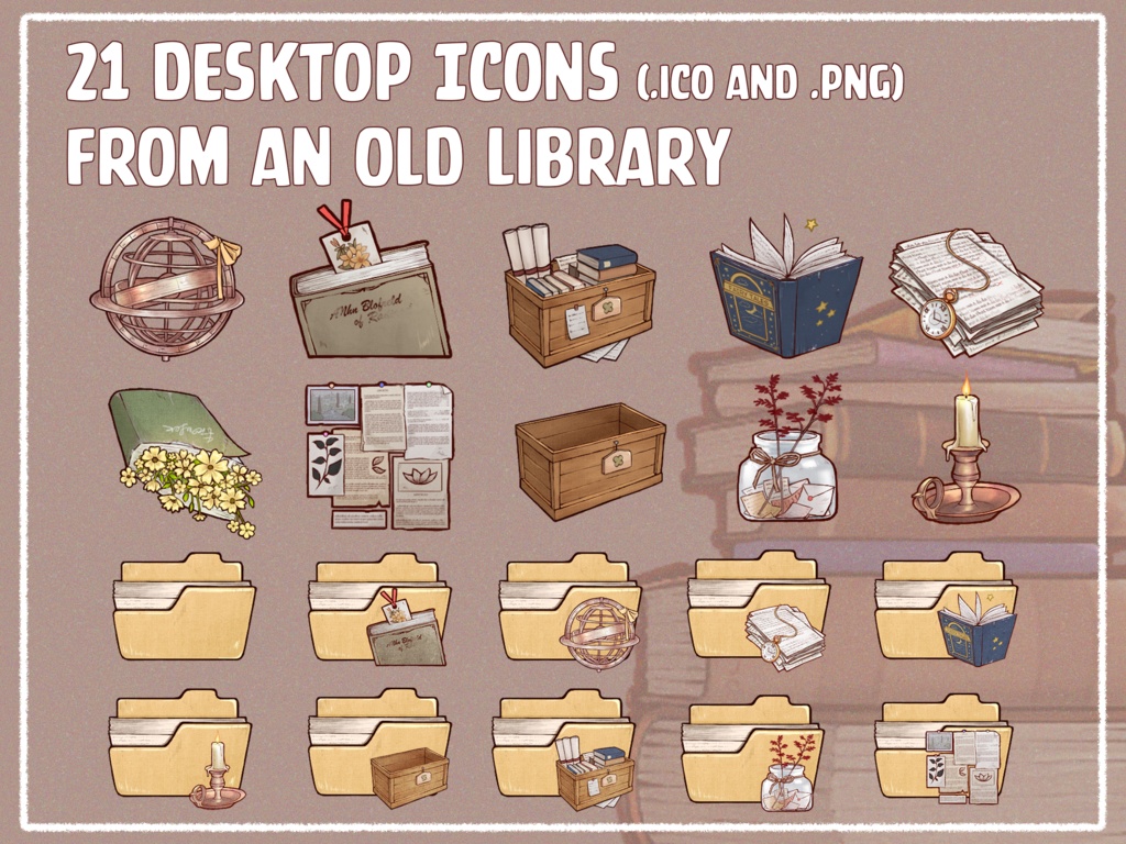 Librabry Desktop Icons | Cute | Vtuber Assets | Window, Android