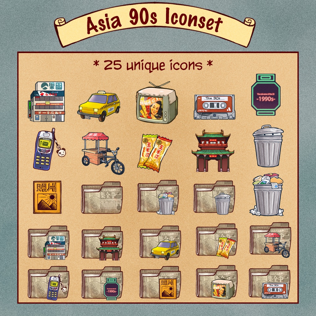 Asia 90s Iconset | Desktop/ Phone icons | Window, Android 
