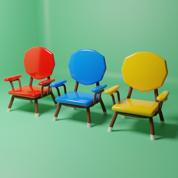 【シンプル3Dモデル】レトロなキッズチェア