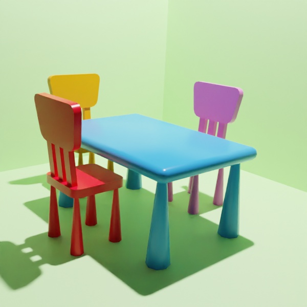 【シンプル3Dモデル】キュートなテーブルとイスのセット