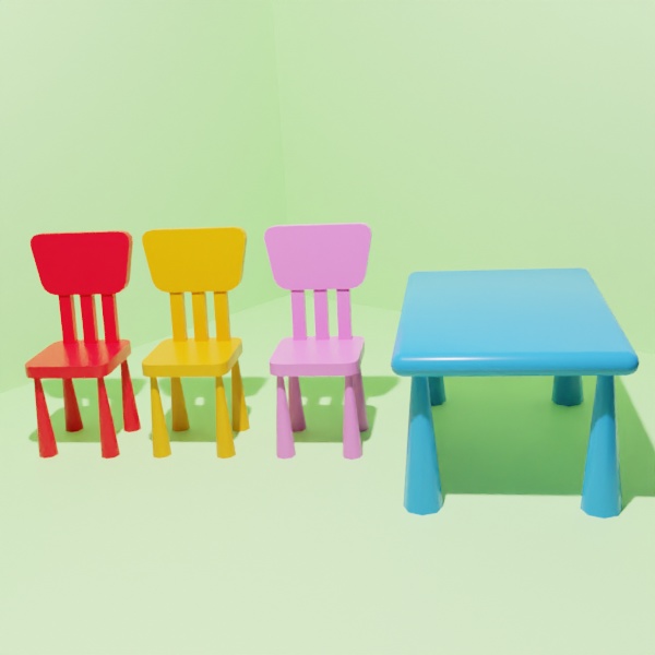 【シンプル3Dモデル】キュートなテーブルとイスのセット