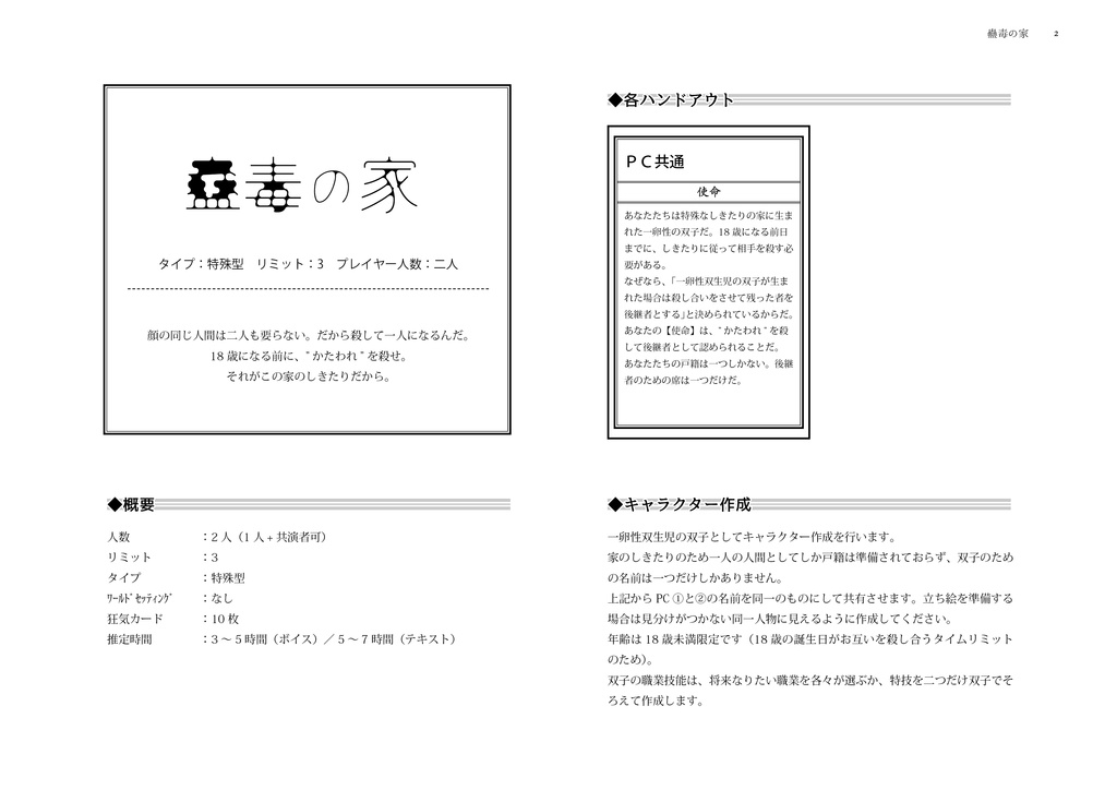 インセイン2PLシナリオ 蠱毒の家