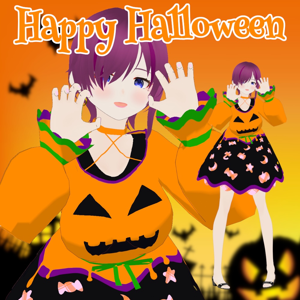 【無料配布】Vroid用 ワンピースセット「Sweet Pumpkin / スウィートパンプキン」【ハロウィン衣装】