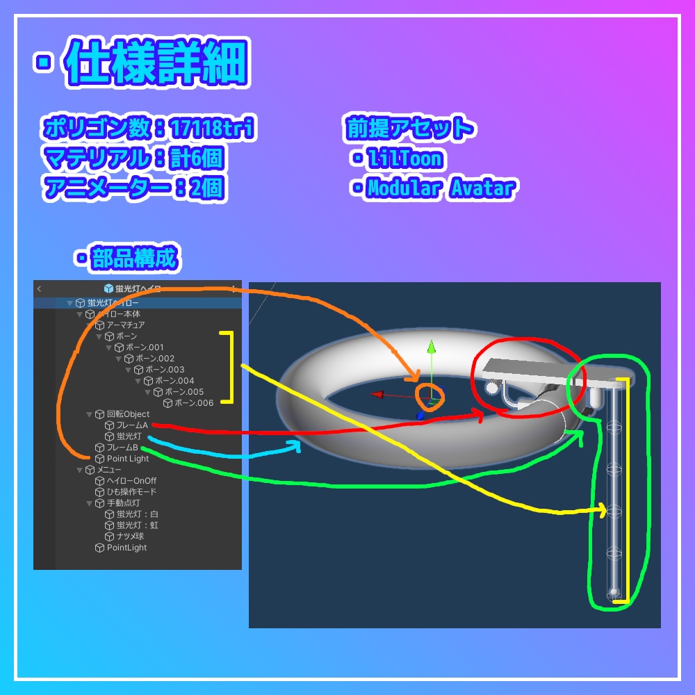 【VRC想定】蛍光灯ヘイロー【光る!回る!】
