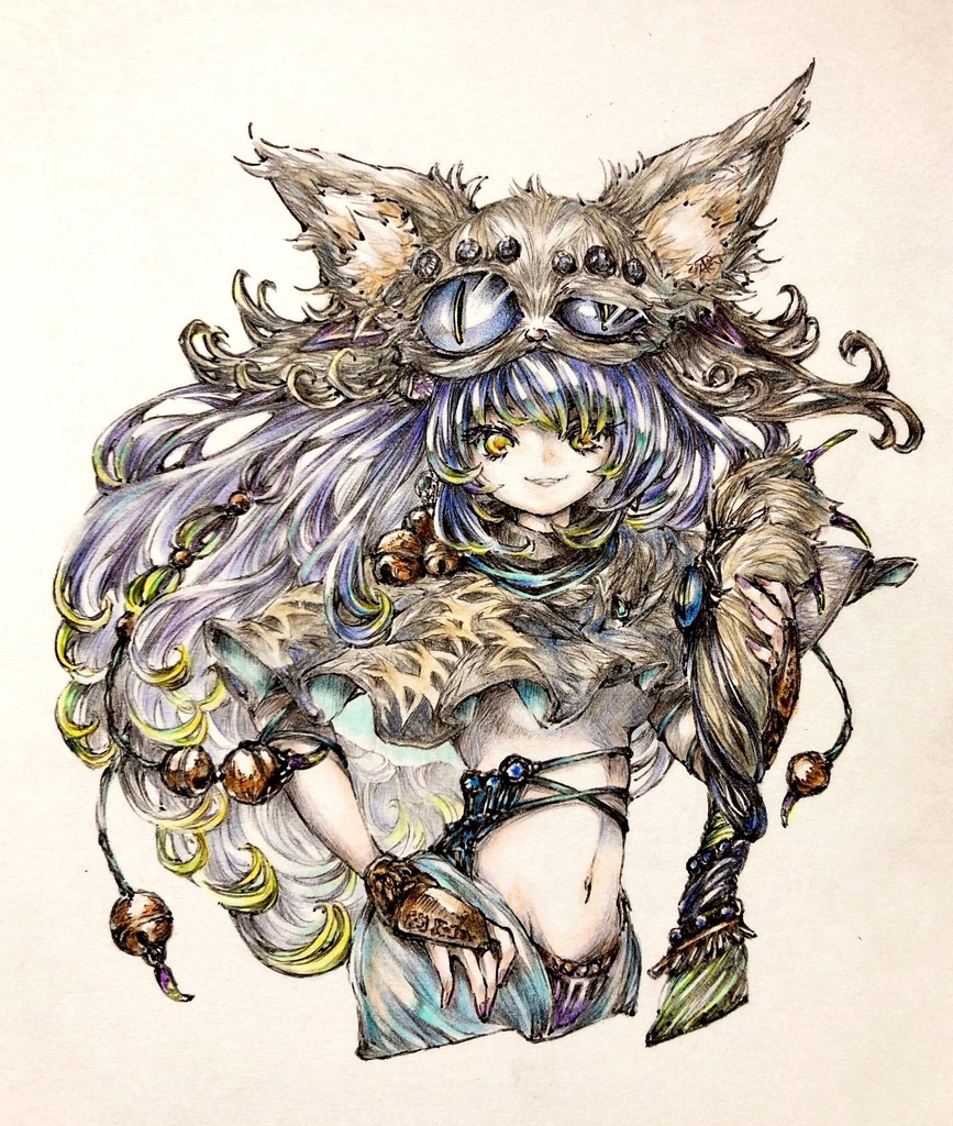 ファンタジーイラスト原画/色鉛筆・鉛筆