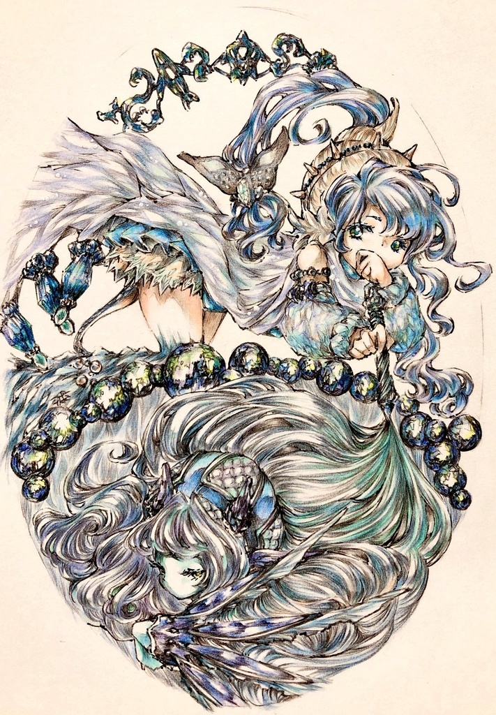 ファンタジーイラスト原画/色鉛筆・鉛筆