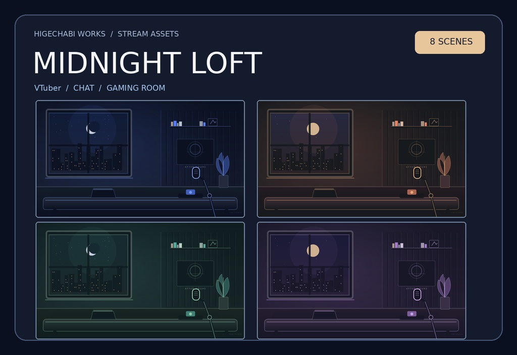 【VTuber配信背景】MIDNIGHT LOFT|夜景の配信部屋・全32点セット