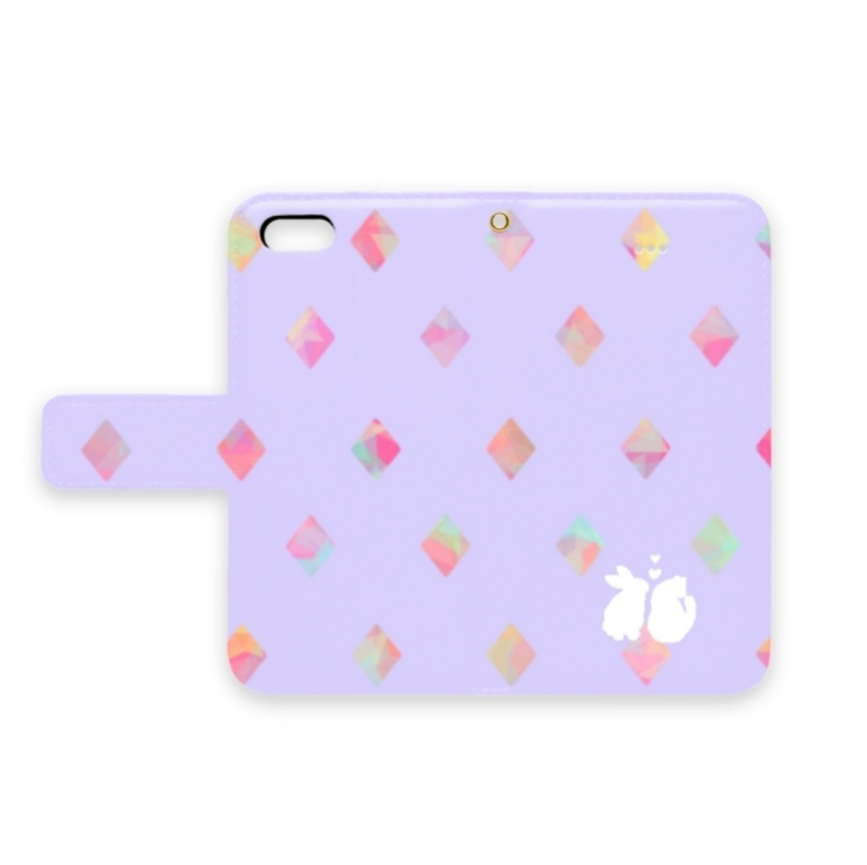 iPhone手帳型ケース うさぎ×ねこ