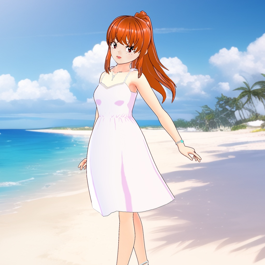 【VRoid】MEIBISリゾートワンピース (テクスチャー)ホワイトピンク