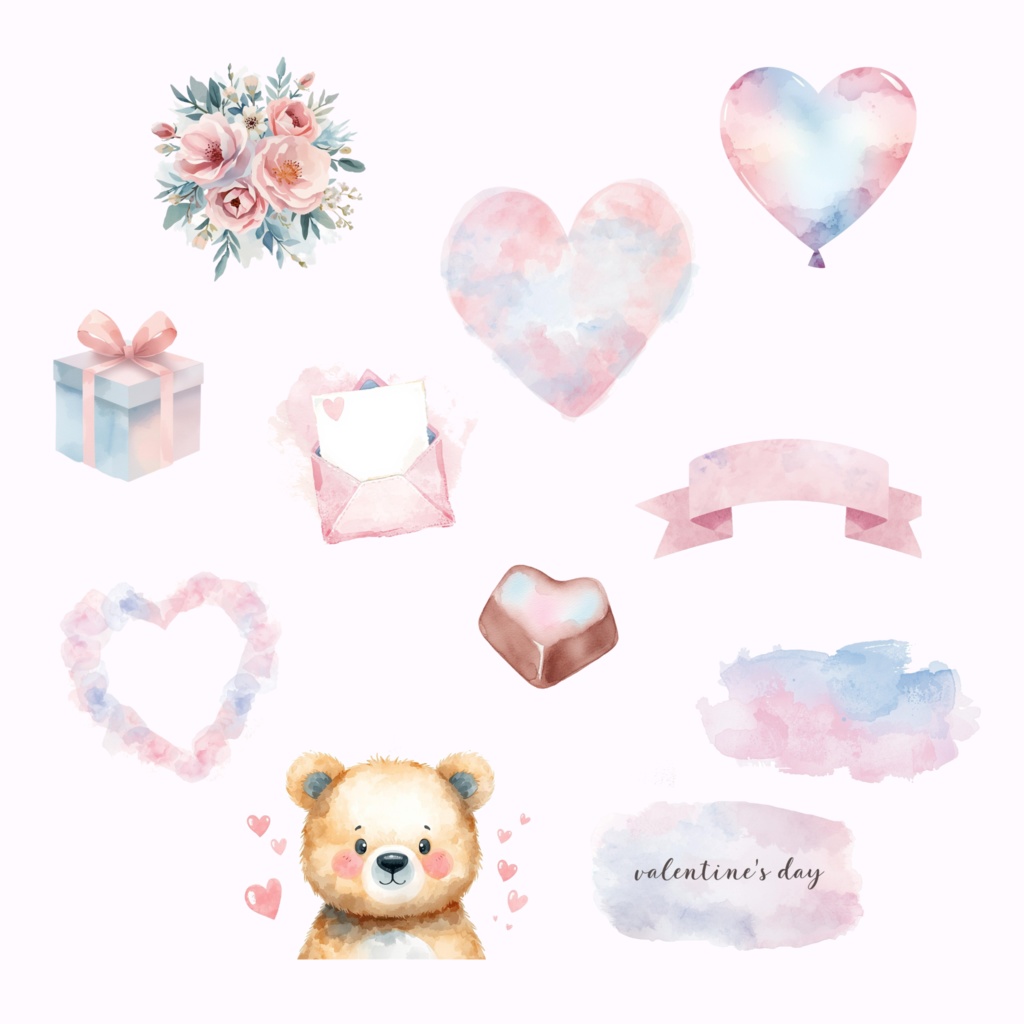 バレンタイン水彩クリップアート