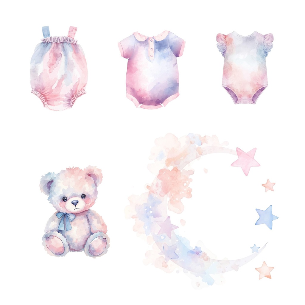 Soft Pastel Baby Watercolor Clipart