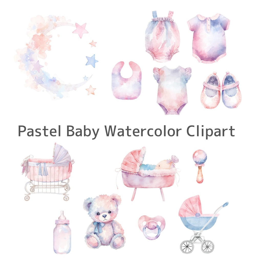 Soft Pastel Baby Watercolor Clipart