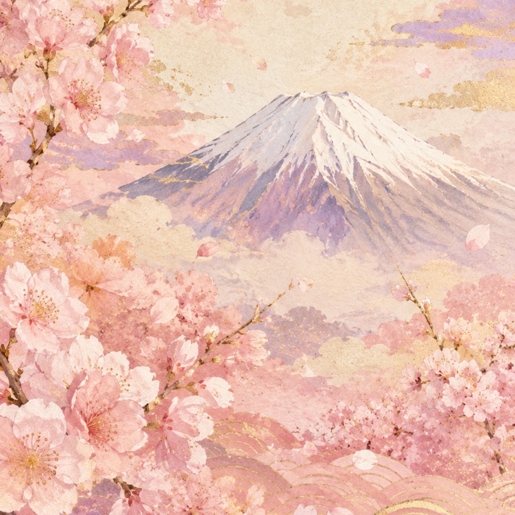日本の春 和柄デジタルペーパー10枚セット|桜・富士山・藤・花柄・和紙風デザイン