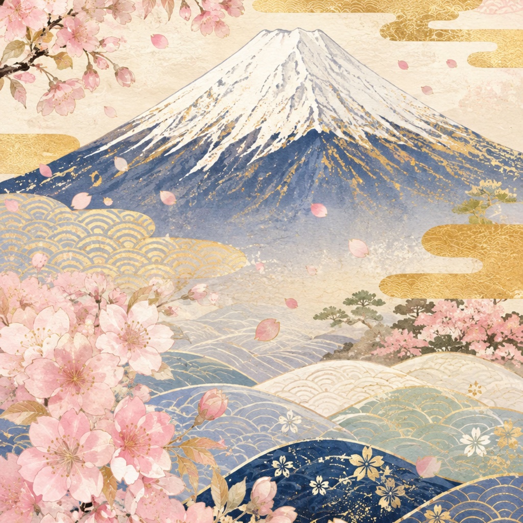 日本の春 和柄デジタルペーパー10枚セット|桜・富士山・藤・花柄・和紙風デザイン