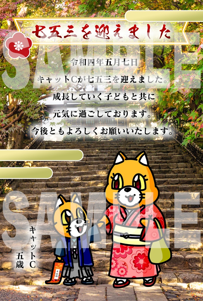 キャットC七五三お祝いセット(ポストカード&写真)