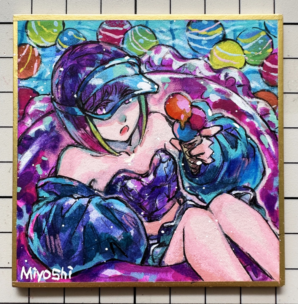 ミニ原画(豆色紙サイズ)【和サイバーパンク】①