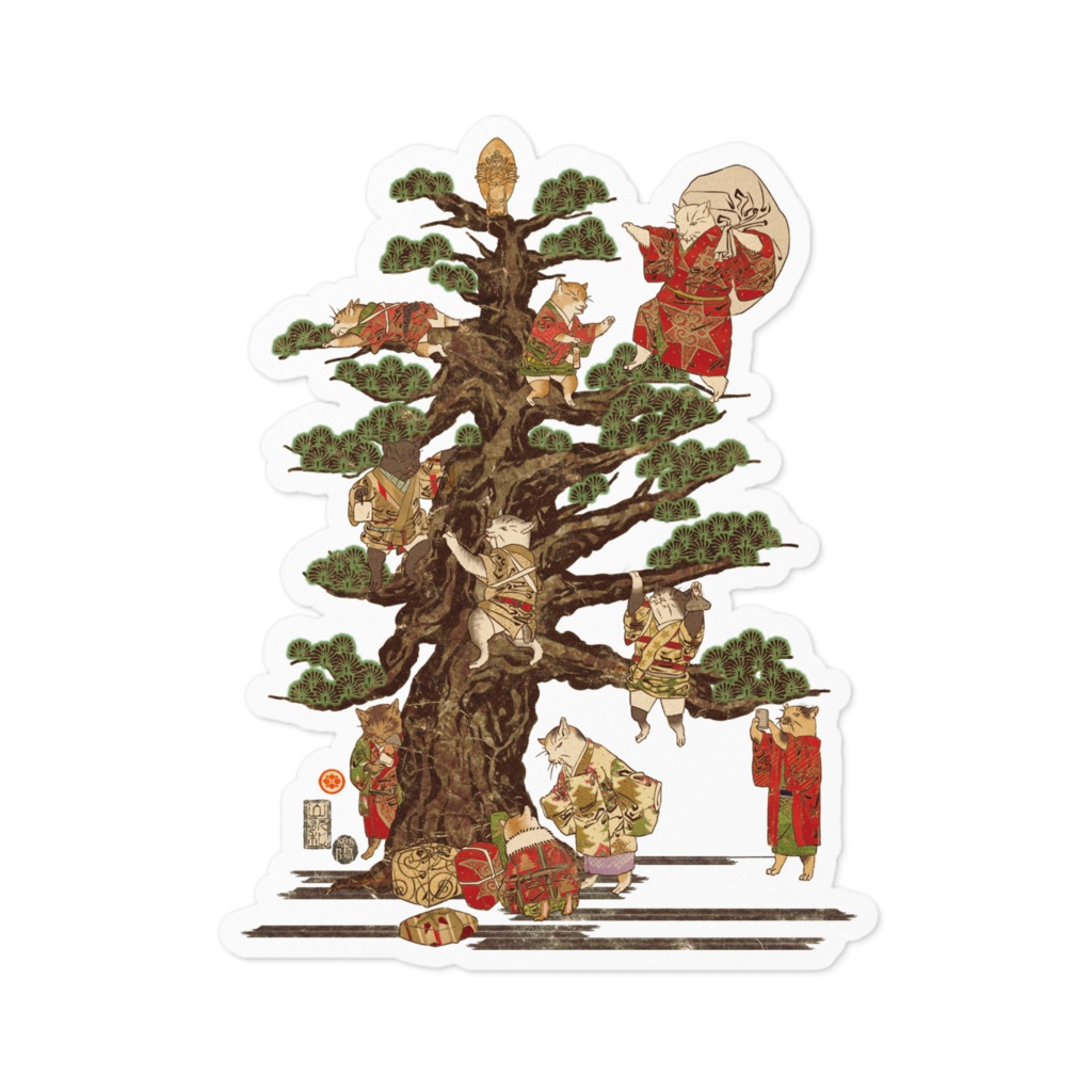 猫浮世絵 クリスマスツリー ステッカー Neco-UKIYOE Christmas tree