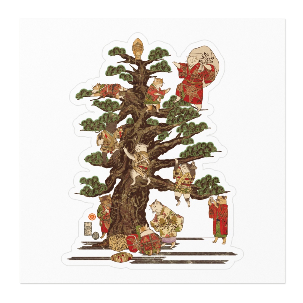 猫浮世絵 クリスマスツリー ステッカー Neco-UKIYOE Christmas tree