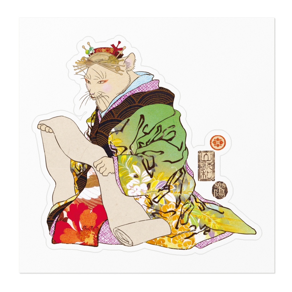 猫浮世絵 猫花魁 01 ステッカー Neco-UKIYOE Neco Oiran-01
