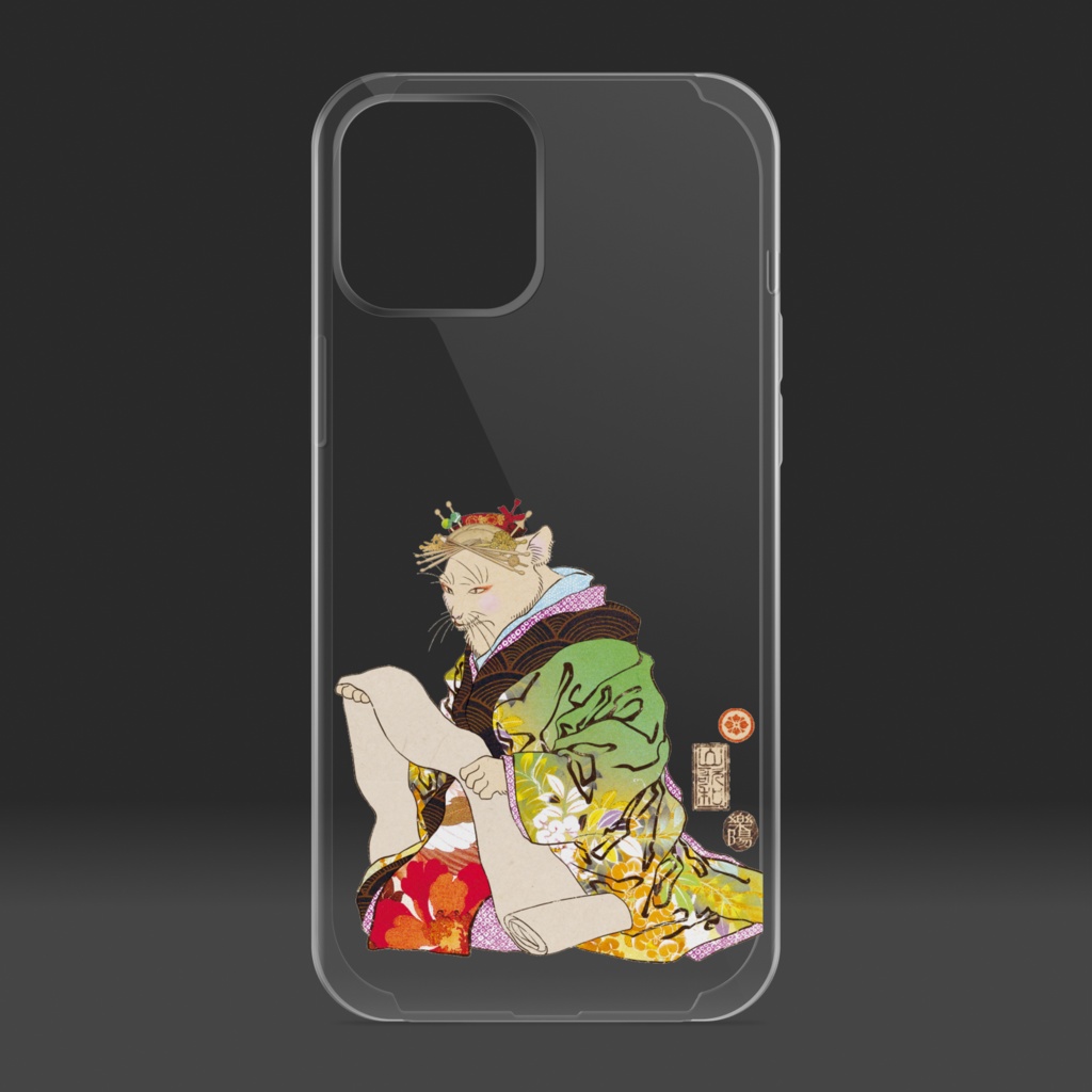 猫浮世絵 猫花魁 01 クリアiPhoneケース Neco-UKIYOE Neco Oiran-01