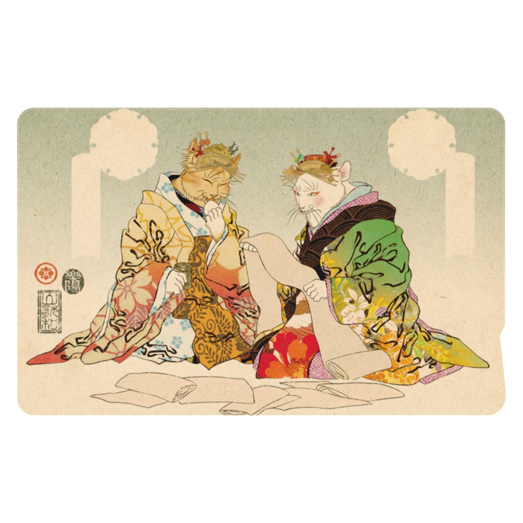 猫浮世絵 猫花魁 01 ICカードステッカー Neco-UKIYOE Neco Oiran-01