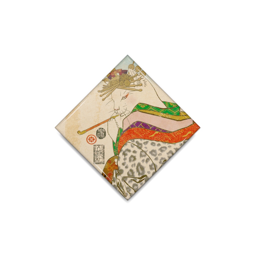 猫浮世絵 缶バッジ ひし形