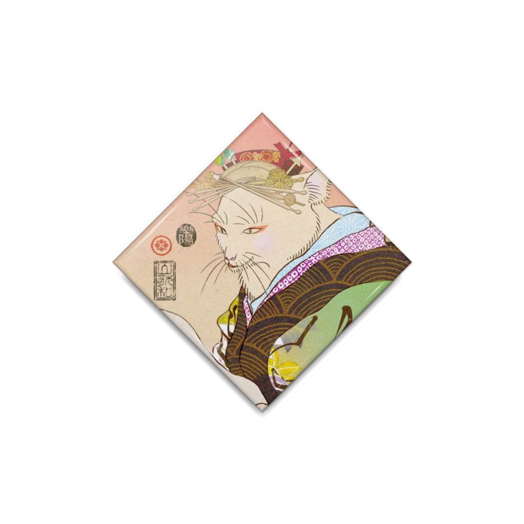 猫浮世絵 缶バッジ ひし形
