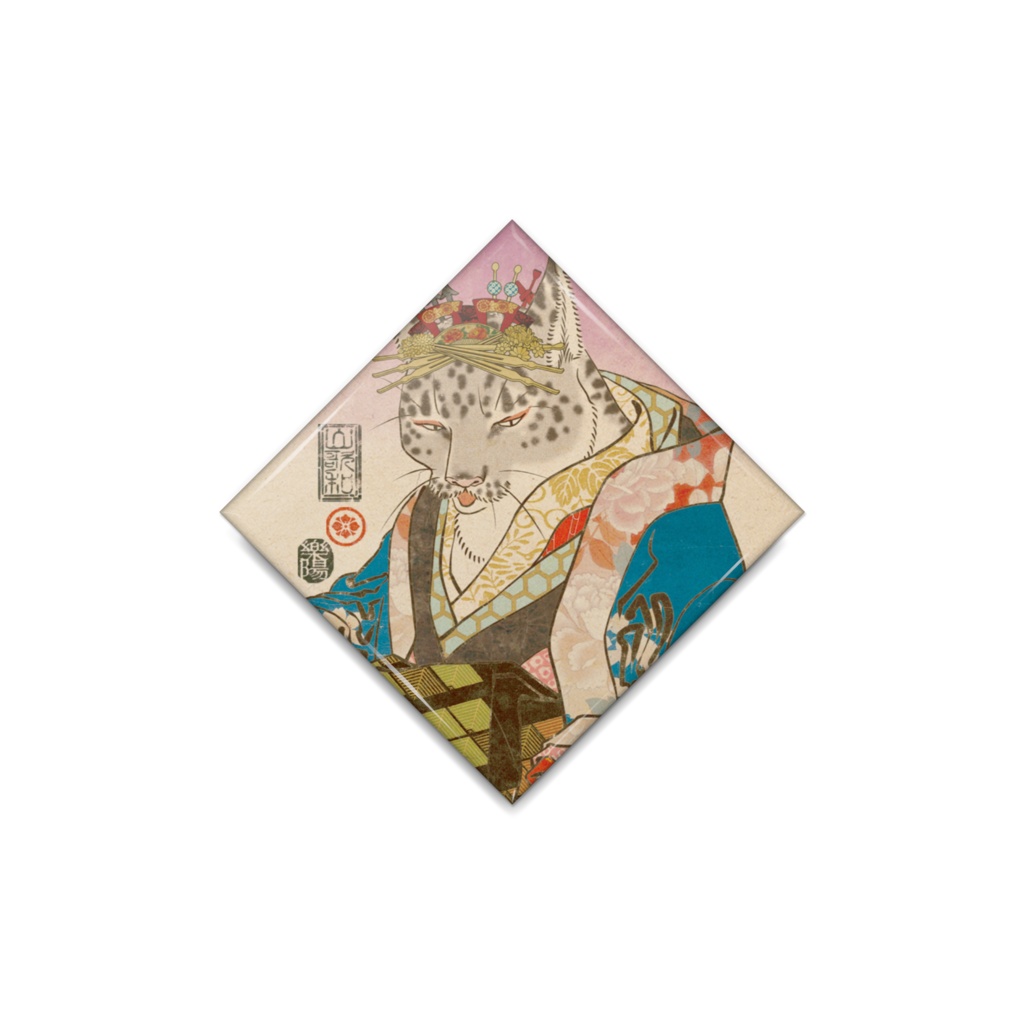 猫浮世絵 缶バッジ ひし形