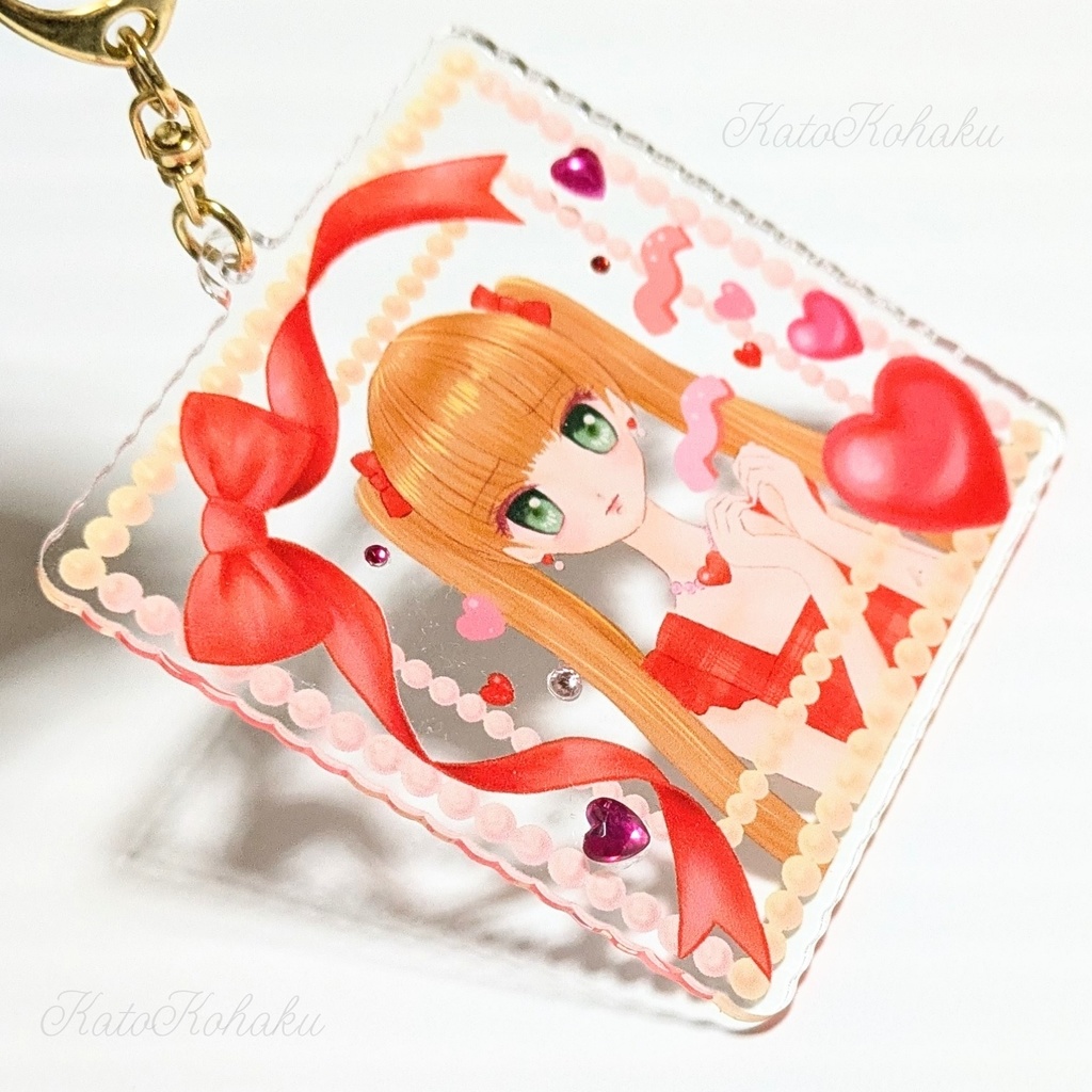 ハートいっぱいキラデコアクキー　赤色