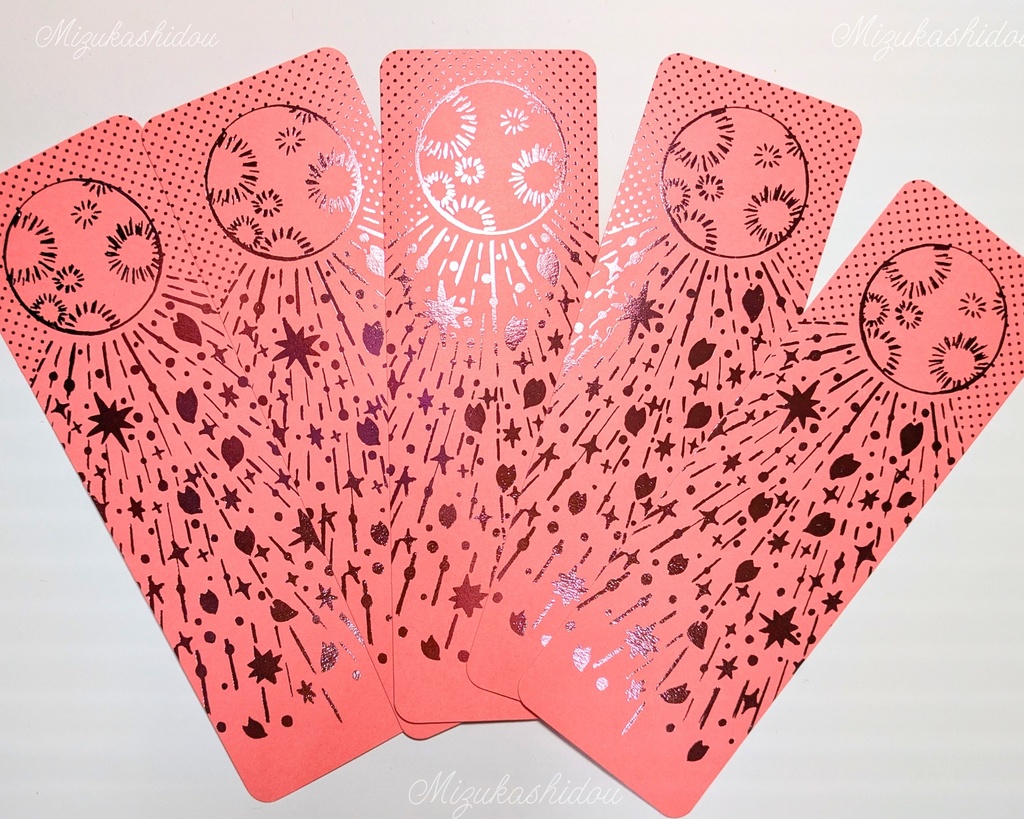 満月と桜吹雪の箔栞