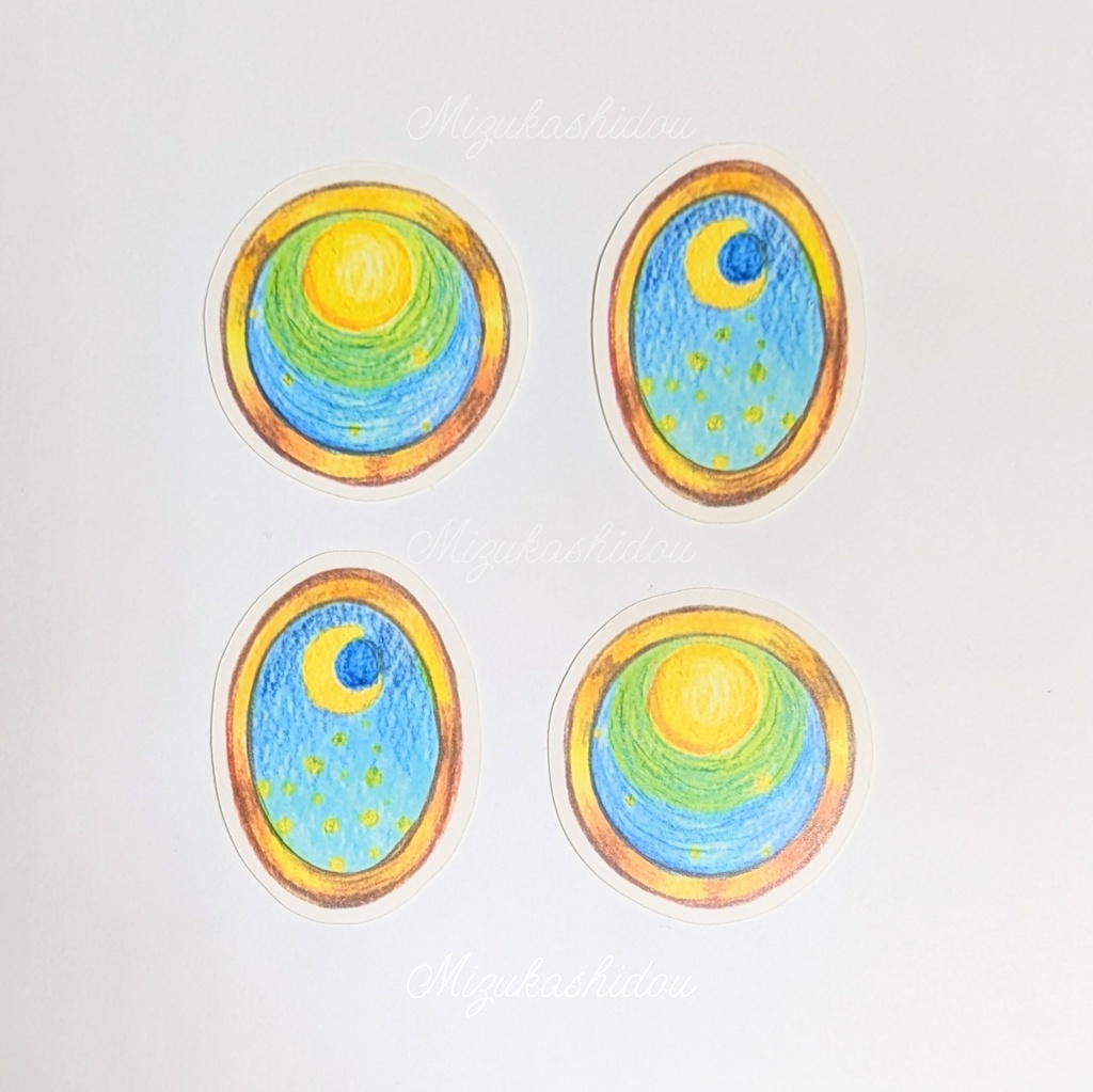 月夜の宝石柄シール　満月と三日月