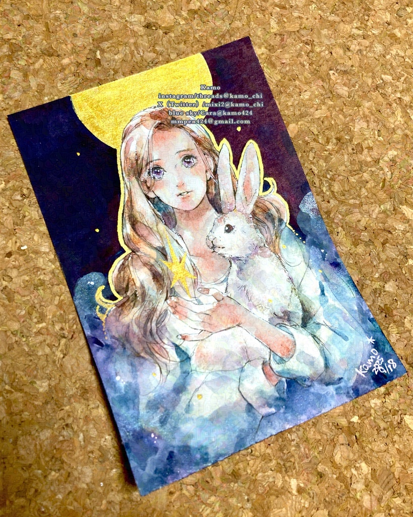 ［A6サイズ原画］月夜とうさぎ