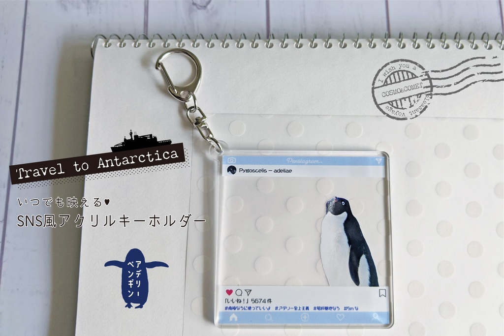 いつでも映える！SNS風アクリルキーホルダー《アデリーペンギン》
