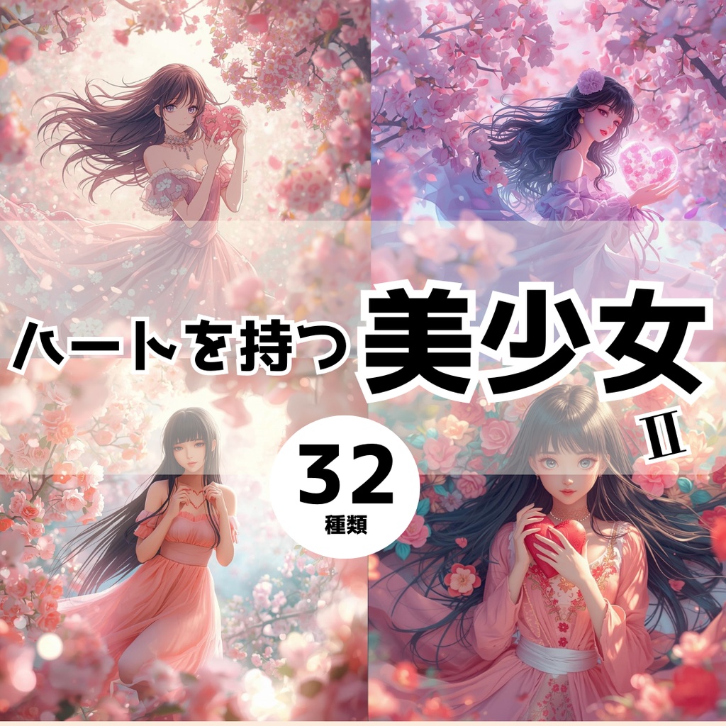 ハートを持つ美少女Ⅱ 32種類イラスト ー商用利用OKー