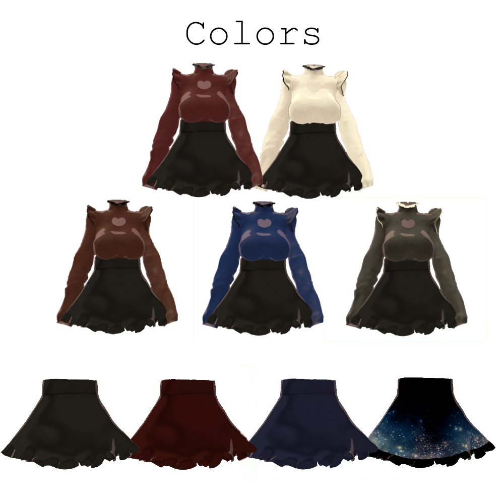 【5アバター対応】ハートウォーミング ニット&スカート【DB対応 VRChat向け】